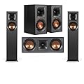 Klipsch Reference R-610F 5.0 Home Theater Pack, 2X R-610F Floorstanding Speakers + Pair, R-41M Bookshelf Home Speakers, R-52C Center Channel Home Speaker, Black