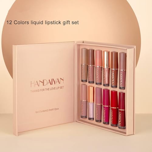 Image of LA OTTER 12Pcs Velvet Matte Liquid Lipstick Set, Professional Makeup Gift Kit for Women (Red, purple, pink, 30 ml)