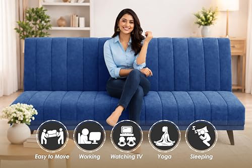 Image of Rosebell- Velvet Fabric Sofa Cum Bed 3-Seater Foldable Convertible Sofa, Modern Tufted Design Couch for Living Room, Guest Room & Office Blue Color