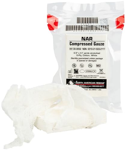 North American Rescue Compressed Gauze (Rolled) NAR Compact Crinkle Cotton Gauze Compression Bandage...