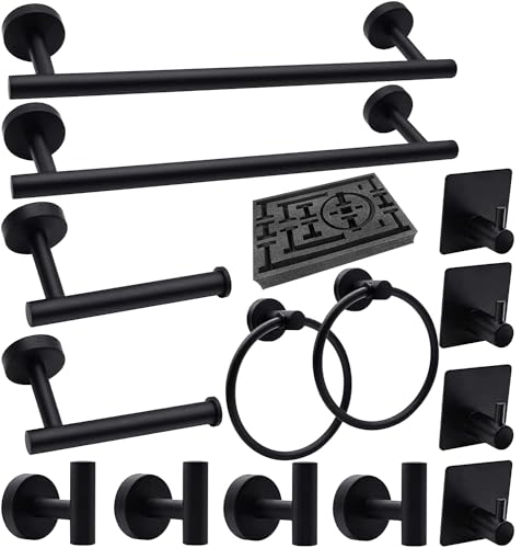 14-Pieces Matte Black Bathroom Accessories Set, Stainless Steel Bathroom Hardware Set, Bath Towel Bar Set, Towel Racks for Bathroom Wall Mounted.