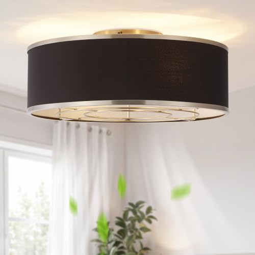 Image of Flush Mount Ceiling Fans with Lights, 20 inch Caged Boho Ceiling Fan with Light and Remote, Bladeless with 6 Speeds for Bedroom, Nursery, Living Room