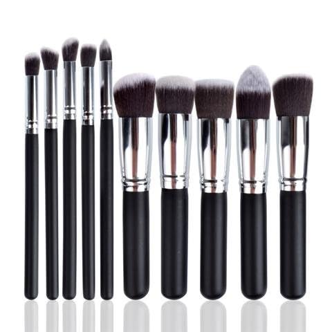 MR.THINDZ Premium Synthetic Kabuki Foundation Face Powder Blush Eyeshadow Brush Makeup Brush Kit with Blender Sponge and Brush Cleaner (10 pcs, Black/Silver) 2