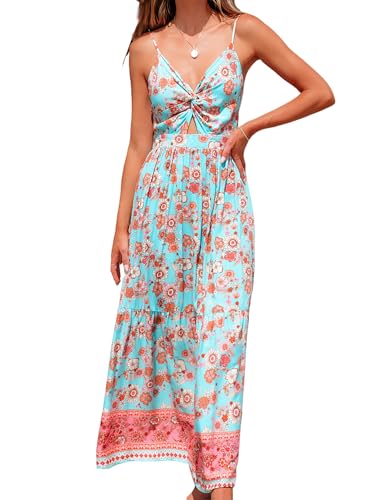 Image of CUPSHE Women's Maxi Dress Floral Print Twisted V Neck Sleeveless Long Dress Summer Casual Dress