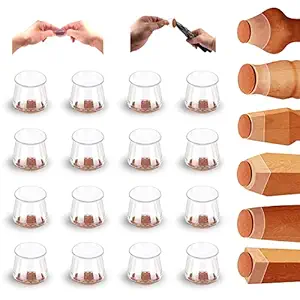 16 Pack Chair Leg Protectors, Clear Anti-Slip Chair Legs Wooden Floor Protectors, Soft Easy to Move Anti-Scratch Chair Leg Covers, Furniture Foot Protectors with Felt to Reduce Scratch Noise