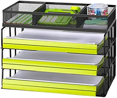 Reliatronic Mesh Office Desk Organizer, Stackable File Letter Tray Organizer Perfect for Home Office, Black