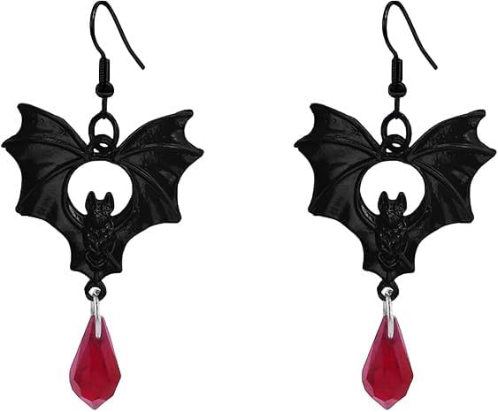 Gothic Bat Earrings for Women Punk Style Red Black Crystal Bat Drop Dangle Earrings Goth Vampire Earring Halloween Jewelry Witch Costume Accessories for Women
