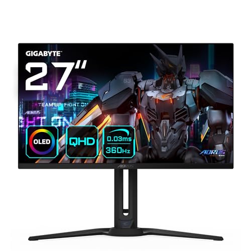 Gigabyte AORUS FO27Q3 27” OLED Flat Gaming Monitor – 2560 x 1440(QHD), 360Hz, 0.03ms, KVM, 250 cd/m2, FreeSync Premium Pro, DisplayHDR True Black 400, HDMI 2.1