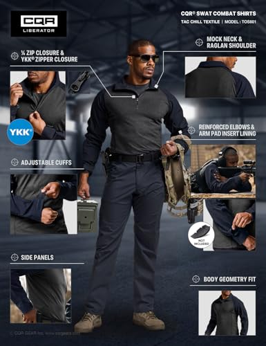 Image of CQR Men's Tactical Combat Shirt, 1 /4 Zip Long Sleeve Breathable Military BDU Training Top for Shooting, Hunting, Range Use