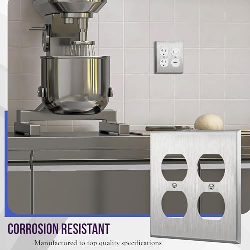 Enerlites 7722 Double Duplex Receptacle Metal Wall Plate, Stainless Steel Socket Outlet Switch Cover thumb #2