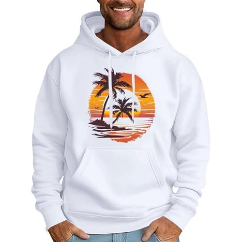 Photo de Sweat à capuche en polaire imprimé noix de coco avec poches à cordon de serrage pour homme – Pull streetwear avec épaules tombantes, sweat-shirt d'hiver chaud et mode d'automne décontractée, blanc