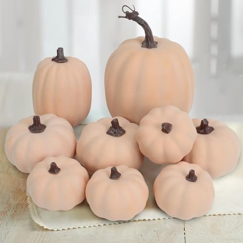 Image of Ghrdopy 9PCS Fall Pumpkin Decor - Plastic Artificial Fake Pumpkins Used for Home Party Outdoor Decor and Thanksgiving Decorations