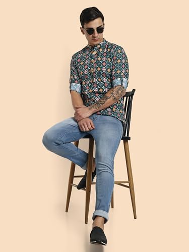 Image of Vardha Men's Cotton Printed Short Kurta with Comfortable Fit and Simple Style and Regular Look | Kurta for Men