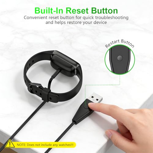 Image of ZORBES Charger for Fitbit Charge 6 /Charge 5 /Luxe Health & Fitness Tracker, 3.3ft PVC Charger Cord with Reset Button, USB to 2-Pin Magnetic Smart Watch Charging Cable Replacement