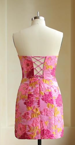 Floral Tight Homecoming Dresses for Teens 2025 Strapless Prom Dress Short Satin Formal Cocktail Party Gowns2