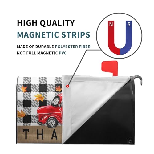Image of Fall Thanksgiving Red Truck Mailbox Cover Magnetic Standard Size 21 inchx18 inch Autumn Pumpkin Harvest Magnetic Mail Box Cover Autumn Post Letter Box Cover Wrap Fall Mailbox Decals for Home Garden Yard