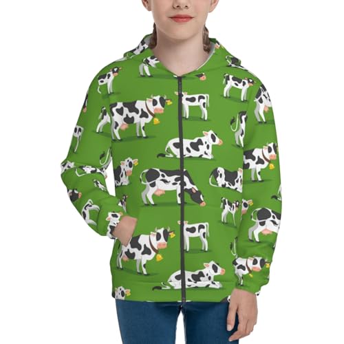 Cows With Calfs Green Kids Pullover Hoodies Boys Zip Up Sweatshirts Girls Athletic Clothes with Pocket3