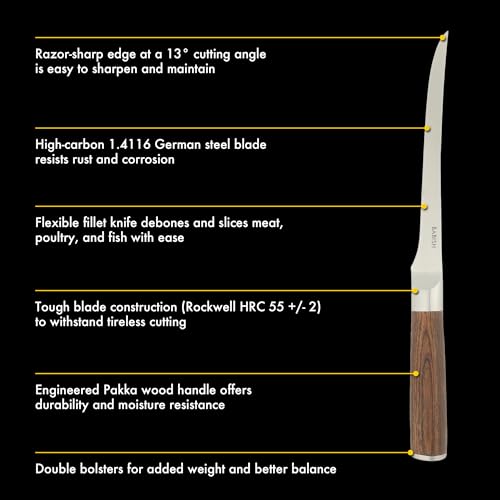 Image of Babish 1.4116 German Stainless Steel Boning & Fillet Knife with Dark Pakka Wood Handle - 6-Inch Full-Tang Flexible Kitchen Knife for Meat, Poultry, Fish & Precision Butchering