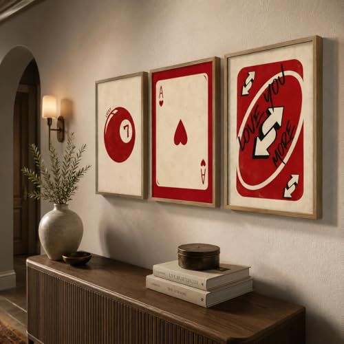 Image of Livin'luxe Set of 3 Lucky 7 Playing Card Wall Paintings for Living Room Bedroom Game Room Decor with Premium Wooden Color Synthetic Frame (25.5 x 19.5 Inch) NM03-92
