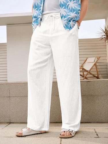 Image of GRECIILOOKS Men's Linen Trousers | Loose Fit Linen-Cotton Casual Pants for Men | Relaxed Office Wear Formal Trousers for Men | Stylish Beige & Pants
