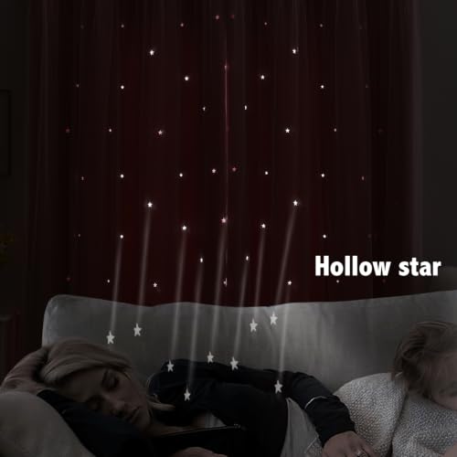 Image of indistar Star Cutout Kids Window Blackout Curtains for Girl Bedroom Window Room Darkening Curtains & Drapes Baby Nursery Curtains (2 Panel,35Wx63L inch,Blush Pink)
