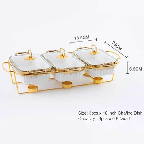 3 x 0,9 QT Keramik-Chafing Dish Buffet-Set – 3-in-1 Warmhalteschalen für Lebensmittel – Glasdeckel Chafer und Buffetwärmer Sets für Geburtstag, Hochzeit – ideal für Buffet-Service – Bild 6