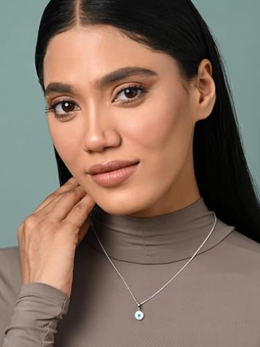 Image of Clara 925 Sterling Silver Evil Eye Pendant Necklace for Men & Women | With or Without Chain | Platinum Plated