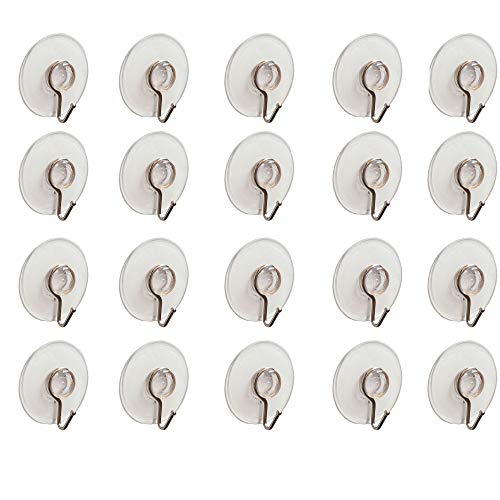 DXI 20 Stücke Transparent Kunststoff Saugnäpfe mit Haken, Bad Küche Saugnapf, Extra Stark PVC Weicher Saugnapf Haken, Dekohaken für Glas Spiegel Fliesen Fenster Küche Badezimmer 40mm Cover