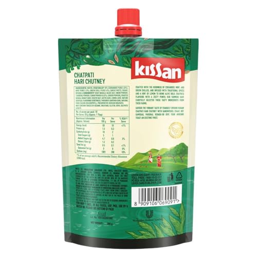 Image of Kissan Chatpati Hari Chutney, 200g, For Flavorful & Versatile Meals, With Fresh Coriander, Mint & Green Chillies, Silbatta-Like Texture, Sourced From Indian Farms, Ready To Eat (Pack of 2)