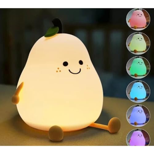 EBILUN LED Pear Night Light Table Lamp Color Change USB Rechargeable for Bedroom (White)
