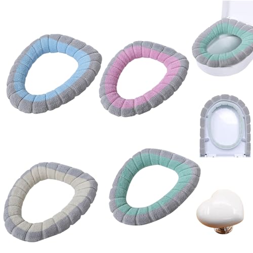 Housse de WC, 4pcs Housse de Siège de Toilette Abattant WC, Toilet Seat Cover, Cushion Toilet Cover, Chaud et Doux Housse Lavable Extensible, pour Coussin de...
