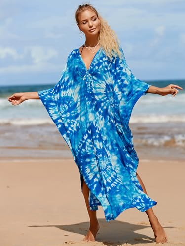 Image of IMAGEKOPE Women's Plus Size Animal Print V-Neck Batwing Kaftan Beach Dress Bathing Suit Cover-Up Loungewear