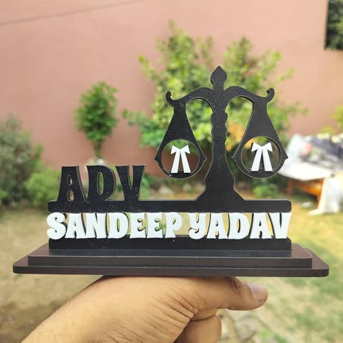 Image of Taxton Custom Advocate Desk Nameplate With Scales Of Justice Design A- Signage Personalized Acrylic And Wooden Lawyer Name Display, Gift For Attorneys, Law Graduates, And Legal Professionals, Black