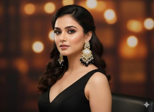 Image of Traditional 20K Gold Plated Kundan Chandbali Earrings with Black Beads and Faux Pearls for Women - Ethnic Wedding & Partyy Wear Statement Jewelry