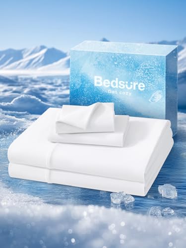 Image of Bedsure Cooling Sheets Cal King, Hot Sleeper Bed Sheets, Up to 18 Inches