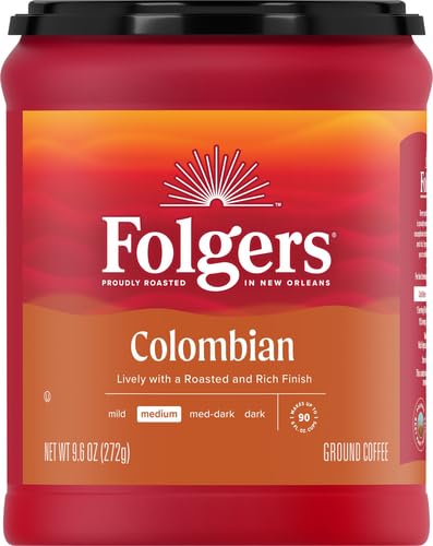 Image of Folgers 100% Colombian Coffee, Medium Roast Ground Coffee, 9.6 Ounce Canister
