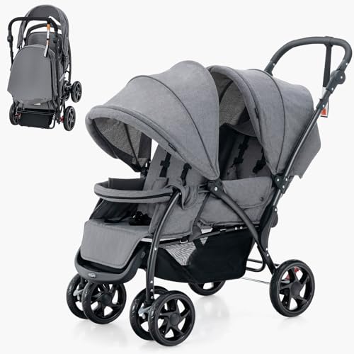 LIFEZEAL Passeggino Gemellare, Doppio, Carrozzina per Bambini, Passeggino da Viaggio, Leggero, Pieghevole, Compatto,...