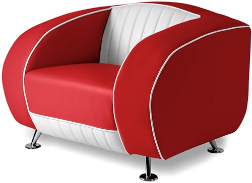 Bel Air Fauteuil américain style rétro USA 50 - Fauteuil design - Meuble de restauration - Rouge/blanc