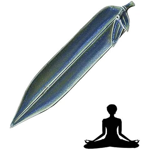Layssa Incense Stick Holder Ceramic Bamboo Leaf Incense Burner with Ash Catcher Blue Cover