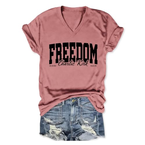 Charlie Kirk Shirt Freedom T Shirt USA America Patriotic Shirts Women Funny Graphic V Neck Tee Tops