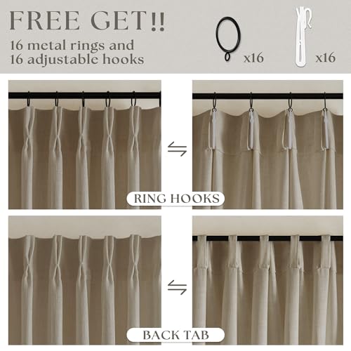 Image of Grey Beige Linen Kitchen Curtains 45 Inches Long 2 Sets Basement Curtains for Small Window Pinch Pleated Back Tab Linen Blend Short Cafe Boho Semi Sheer Back Tab Drapes for Bay Windows Bedroom 40x45