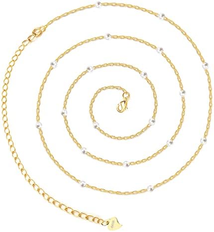 Sterling Silver Waist Chain for Women Adjustable Beads Pearl Belly Chain 14K Gold Beach Bikini Body Chain 31-37 inch Waist Chain