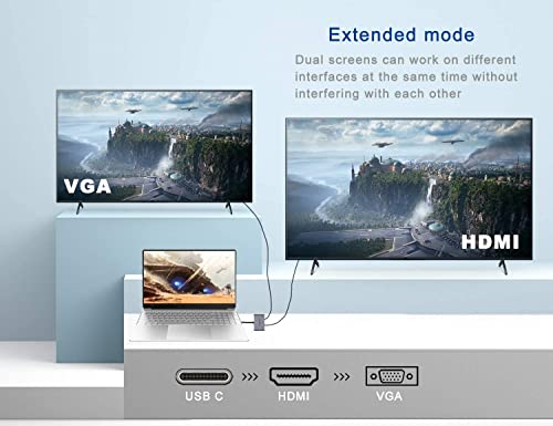 Image of USB HUB USB C to HDMI VGA Adapter, 2 in 1 USB Type C Thunderbolt 3 to HDMI & VGA Cable for MacBook Pro 2020 /2019 /2018 /Dell XPS 13 /Samsung S8 /S9 /Huawei mate30 and More (USB C to 2 in 1 HUB)
