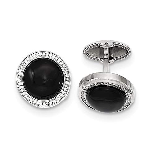 Mancuernillas de acero inoxidable 20mm con circonia y ónix miniatura 1