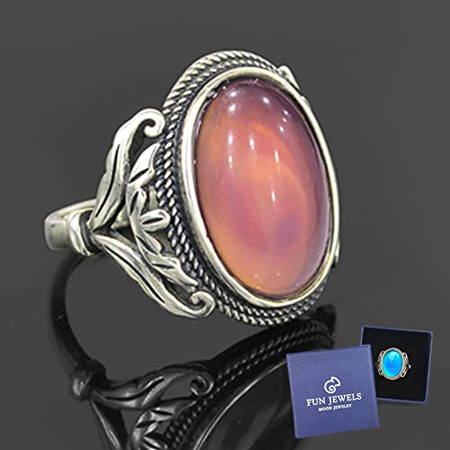 Burnished Sterling Silver Multi Color Change Oval Stone Mood Ring Size Adjustable3