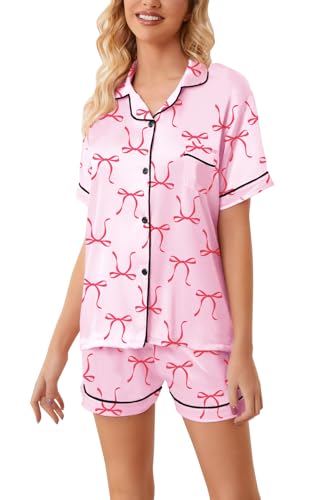 Image of Girls & Womens Satin Pajamas Set, Silk Button-Down Sleepwear 2 Piece Nightwear, 3 Years - Women XXL