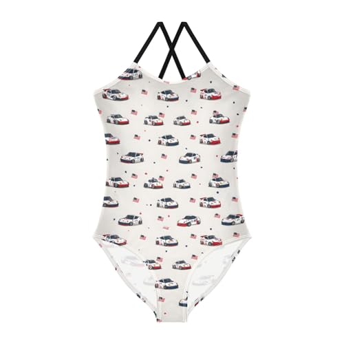 Falg Racing Car Girls One Piece Swimsuits Summer Quick Dry Beach Bathing Suit