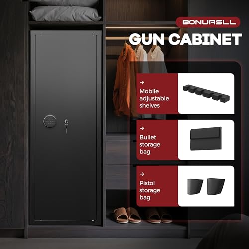 Image of Bonusall 12-15 Gun Safe for Rifles, Large Rifle Safe for 9 Rifles & 4 Pistols with Digital Keypad, Anti-Pry Steel Cabinet, Adjustable Shelves & Dual Alarm for Home