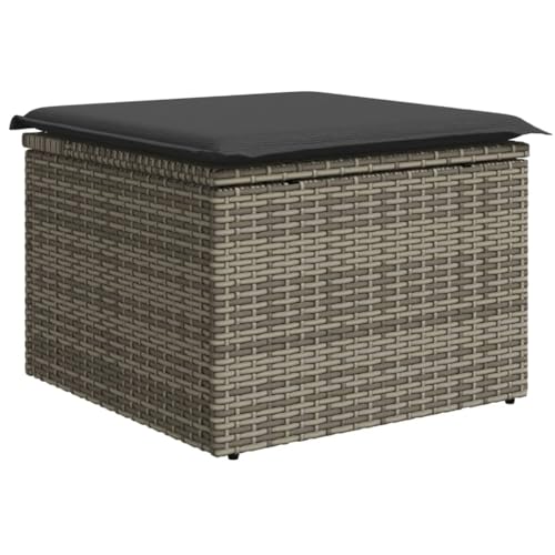 vidaXL Taburete de Jardín con Cojín, Asiento Exterior, Taburete Cubo, Mueble Descanso para Patio Terraza Balcón, Ratán Sintético Gris