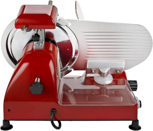 BESWOOD 10\" Electric Deli Meat Slicer, Cheese Food Slicer with Premium Chromium-plated Steel Blade, for Home and Commercial use, 240W, Serving Plate included, Classic Red - Thumbnail 7